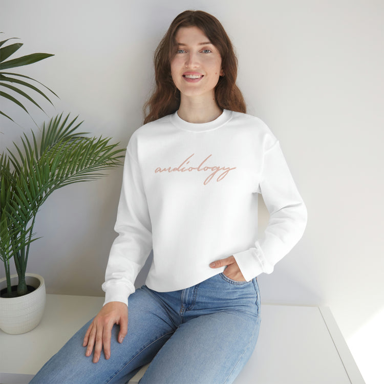 neutral cursive audiology crewneck