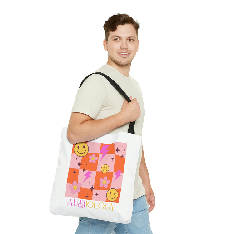 audiology smiley disco tote bag