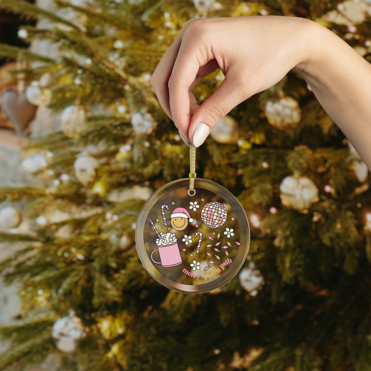 festive merry speech path glass ornament
