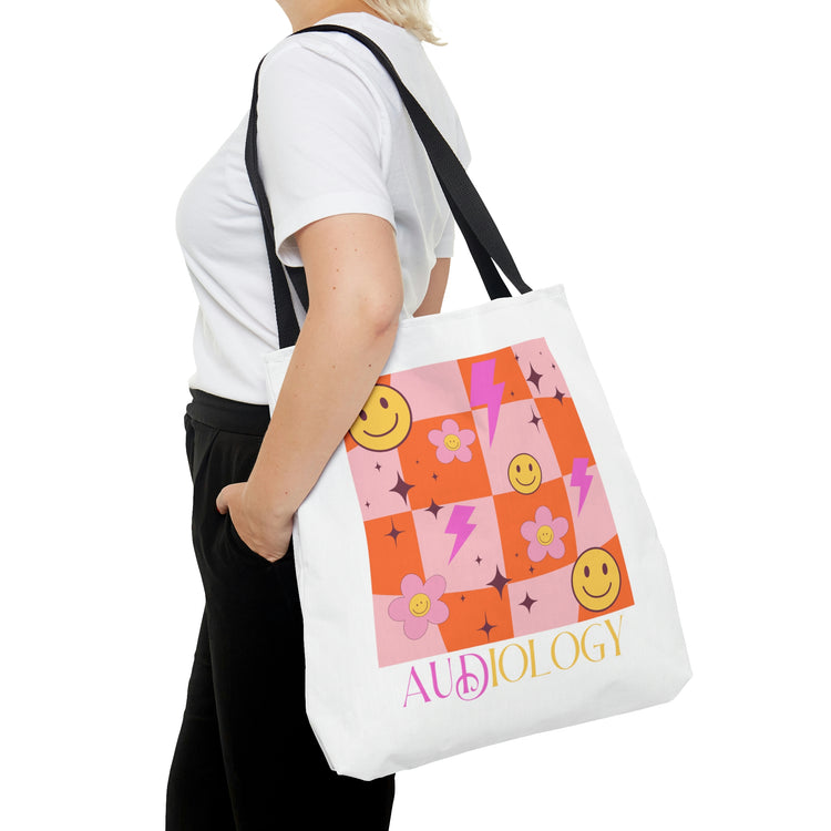 audiology smiley disco tote bag