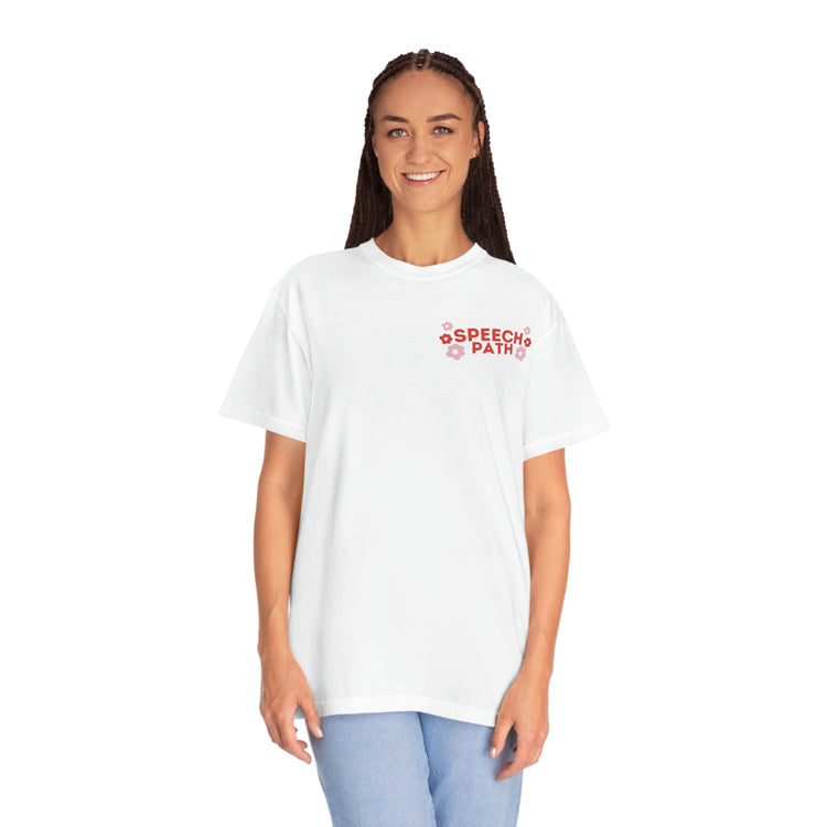 speech path retro flower comfort colors tee