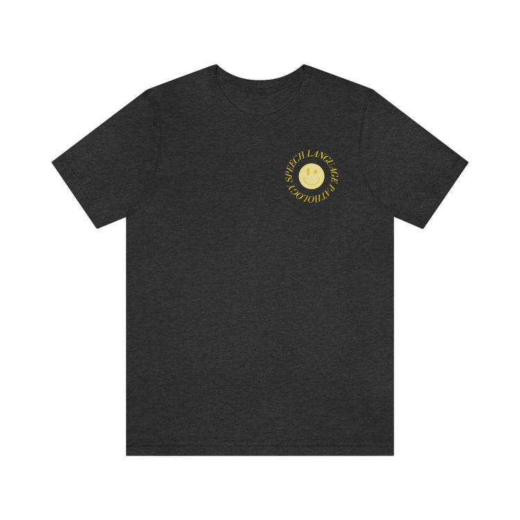 speech language pathology yellow smiley short sleeve