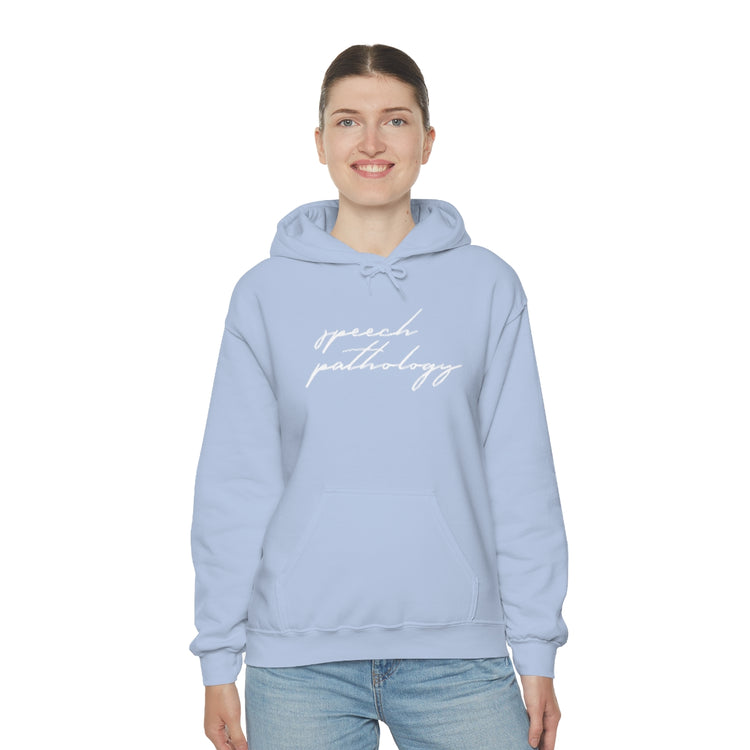 speech pathology cursive blue hoodie
