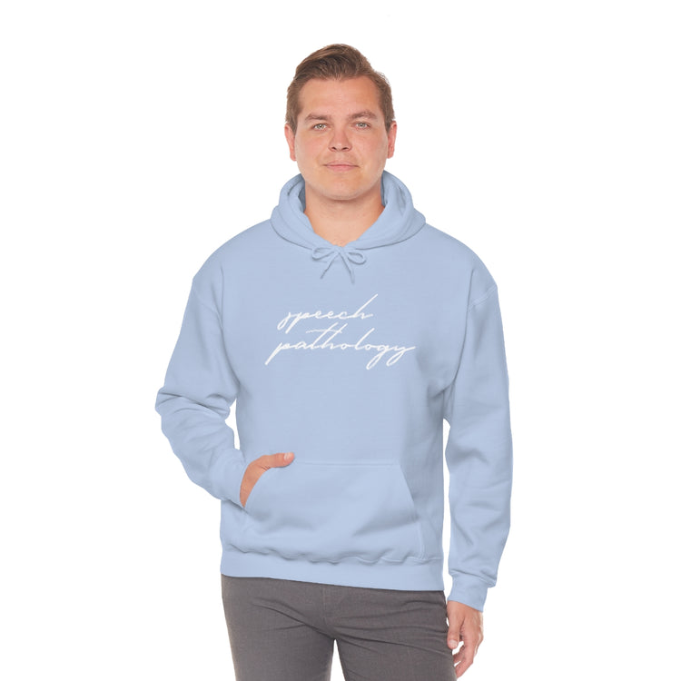 speech pathology cursive blue hoodie