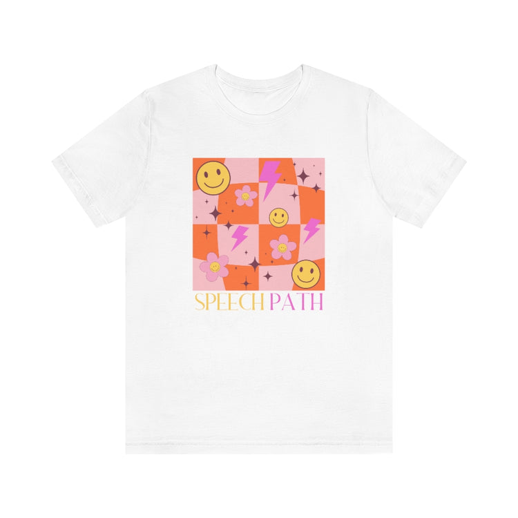 smiley disco speech path short sleeve tee