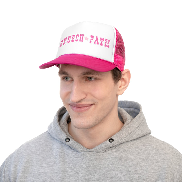 hot pink speech path western star trucker cap