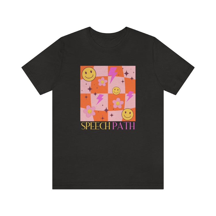 smiley disco speech path short sleeve tee