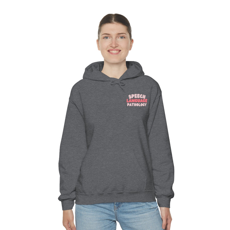 speech language pathology pink block hoodie