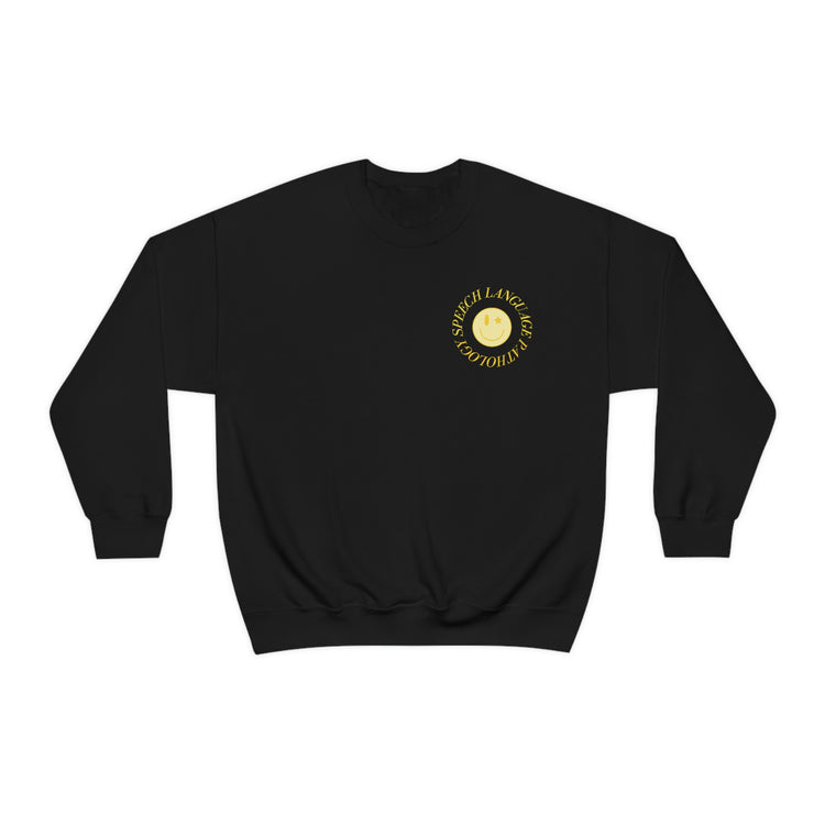 speech language pathology yellow smiley crewneck