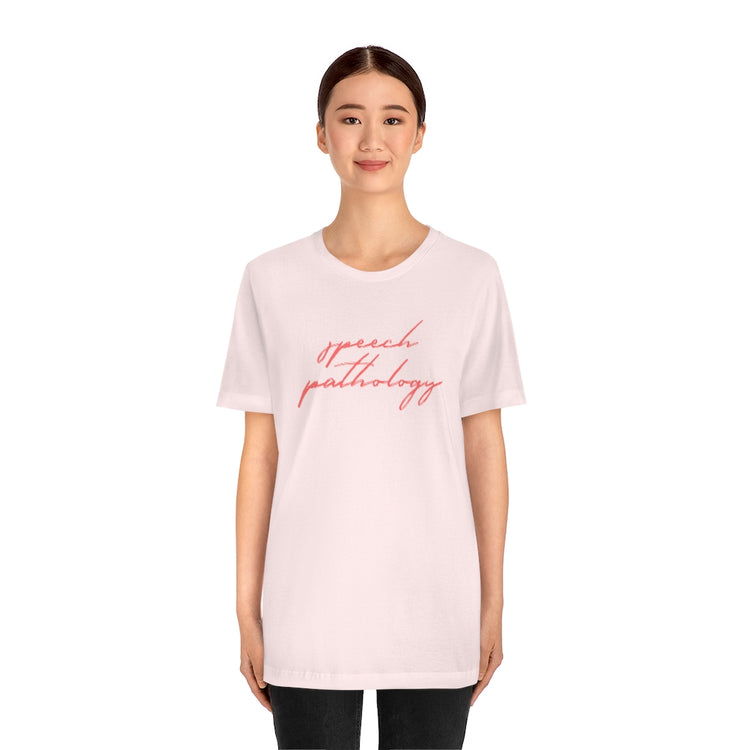 speech pathology cursive pink short sleeve tee