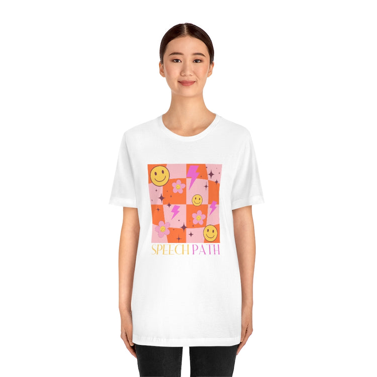smiley disco speech path short sleeve tee