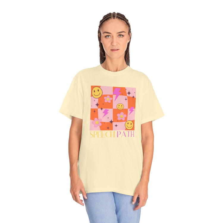 smiley disco speech path comfort colors tee