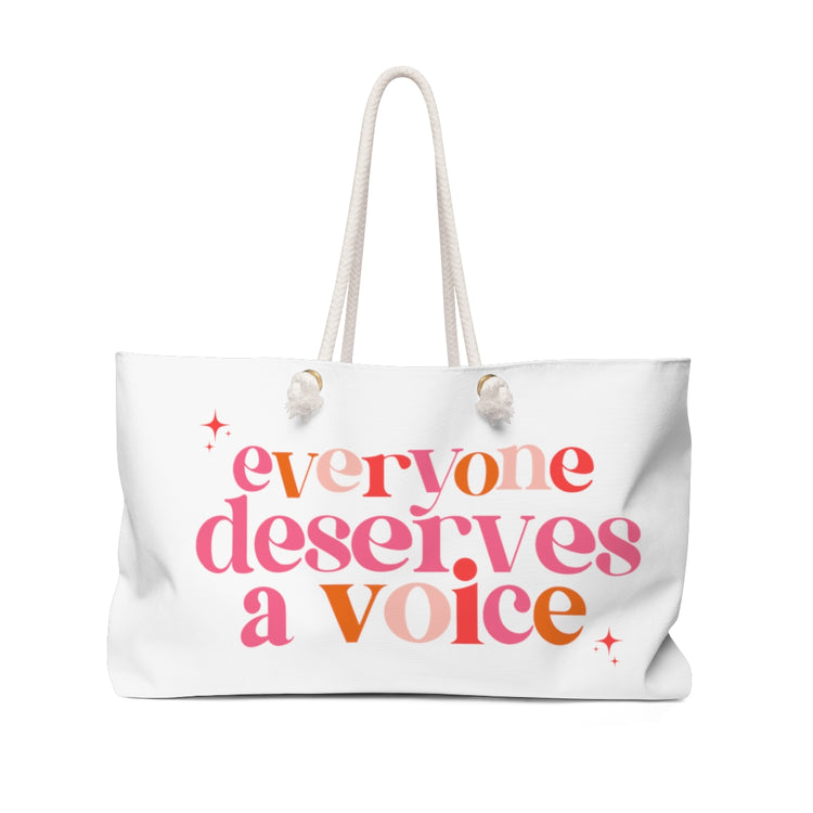 SLP everyone deserves a voice weekender tote