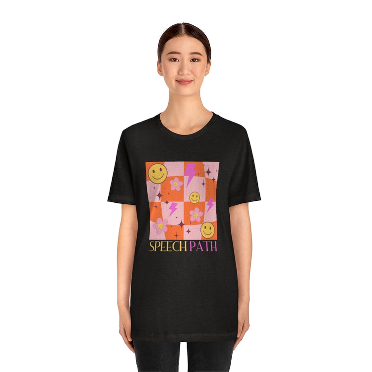 smiley disco speech path short sleeve tee