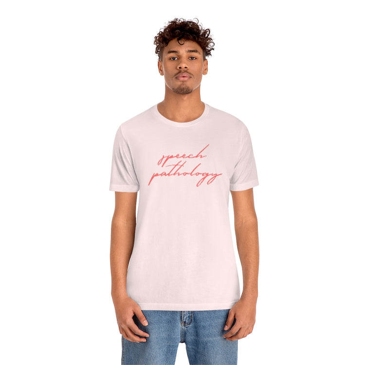 speech pathology cursive pink short sleeve tee