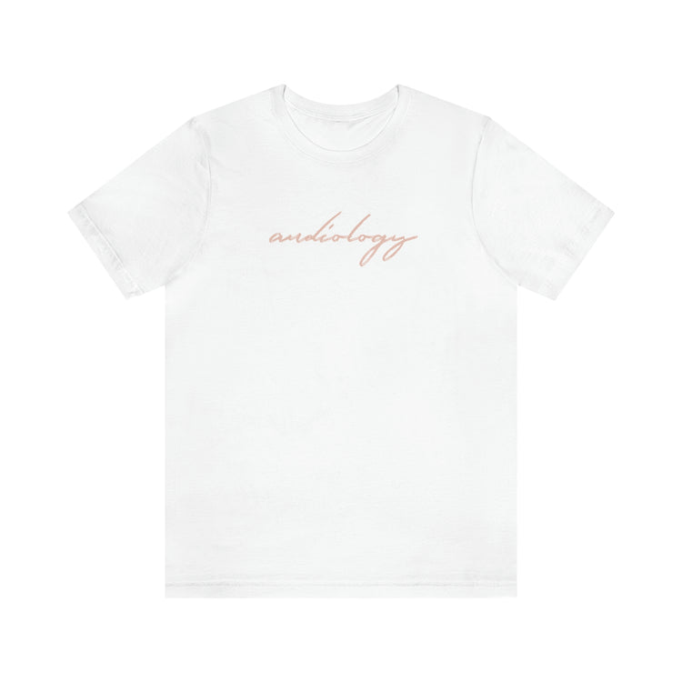 neutral cursive audiology short sleeve tee