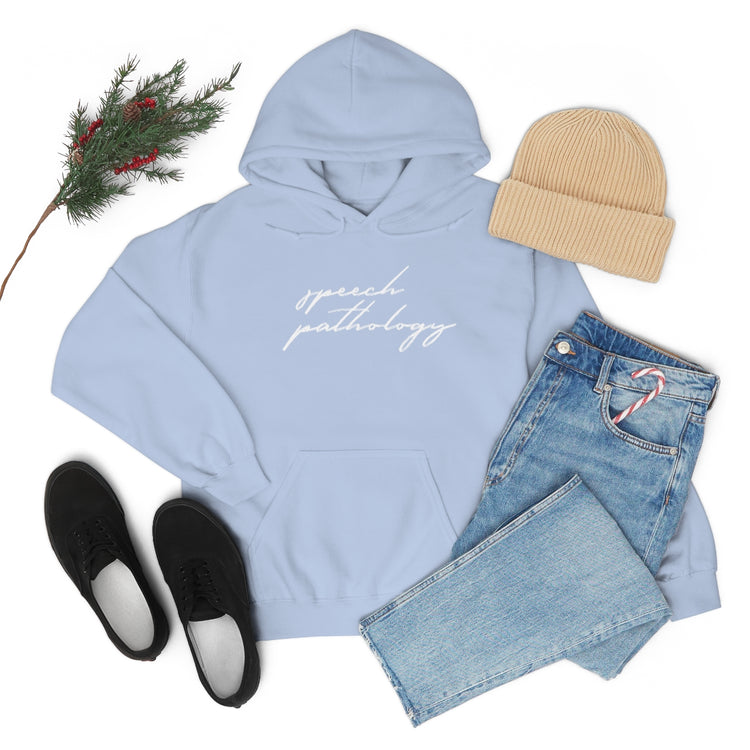 speech pathology cursive blue hoodie