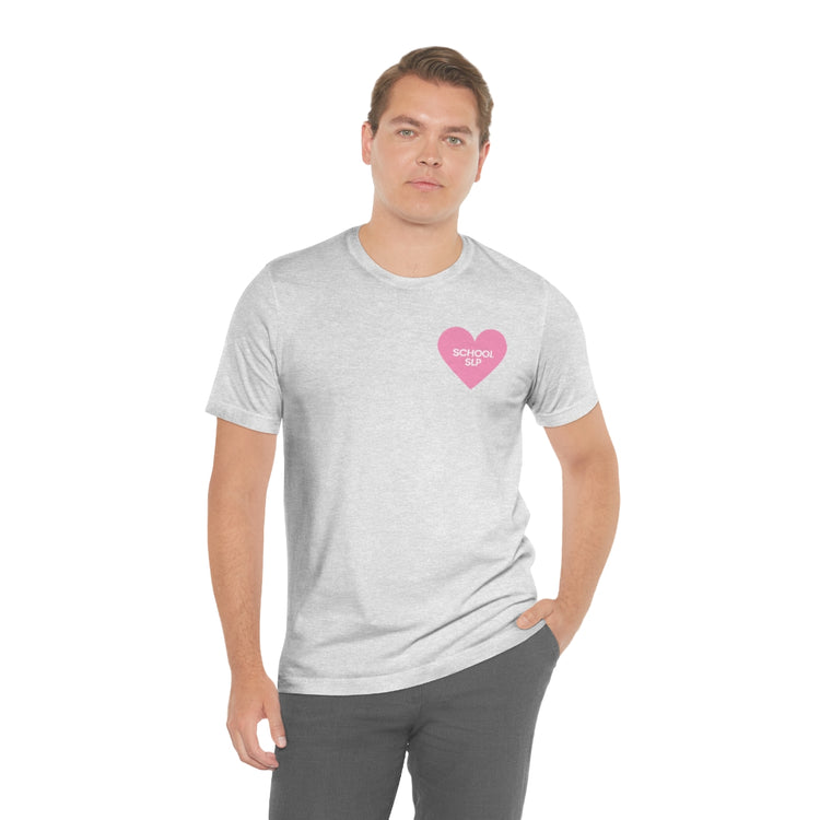 school SLP heart short sleeve tee
