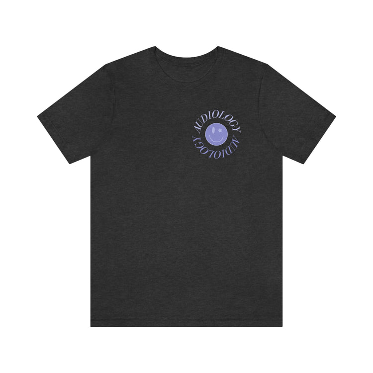 audiology purple smiley short sleeve tee