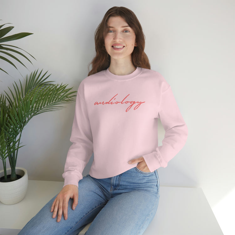 pink cursive audiology crewneck