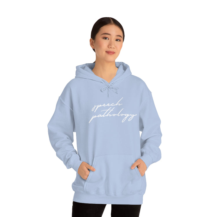 speech pathology cursive blue hoodie