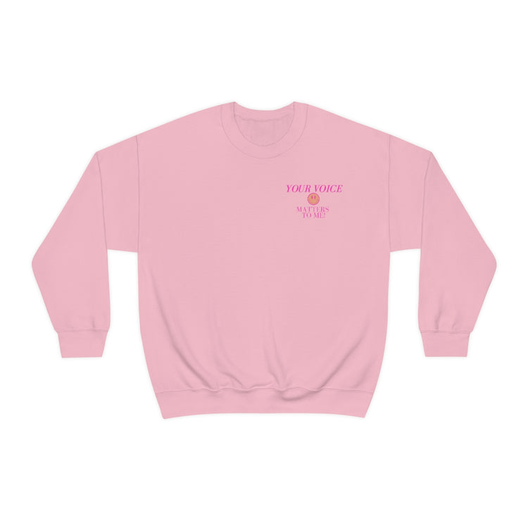 your voice matters smiley SLP crewneck