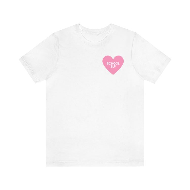 school SLP heart short sleeve tee