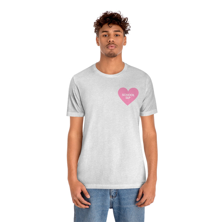 school SLP heart short sleeve tee