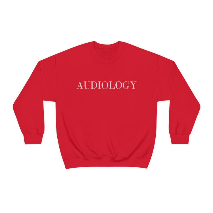 simple red/pink audiology crewneck