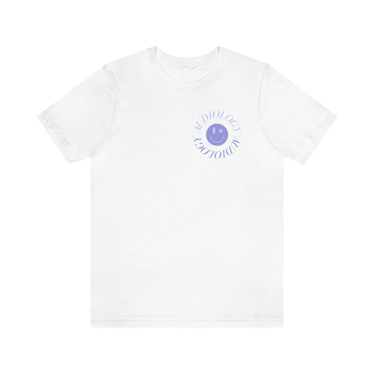 audiology purple smiley short sleeve tee