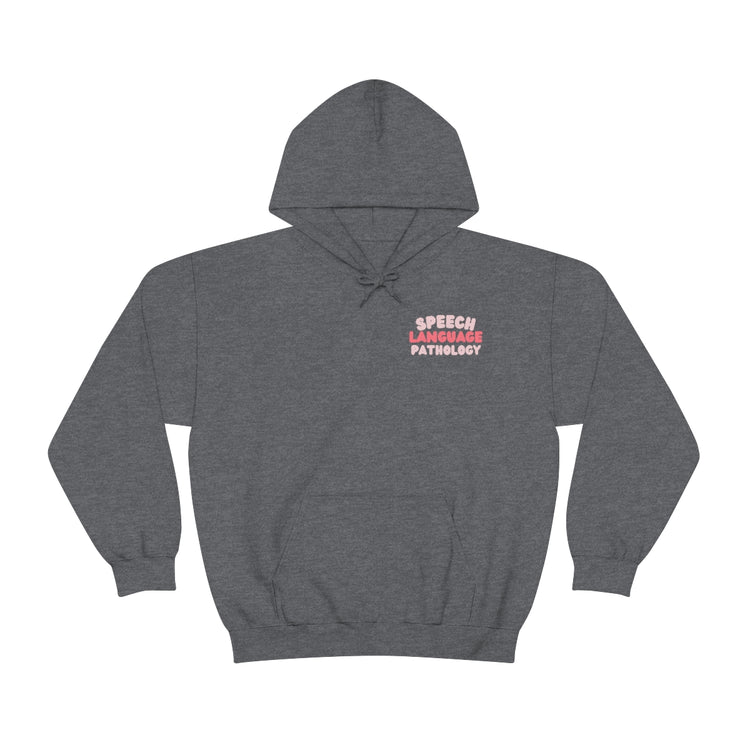 speech language pathology pink block hoodie