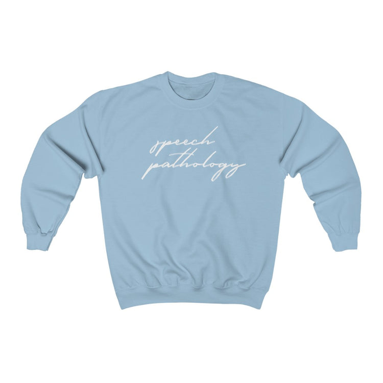 blue cursive speech pathology crewneck