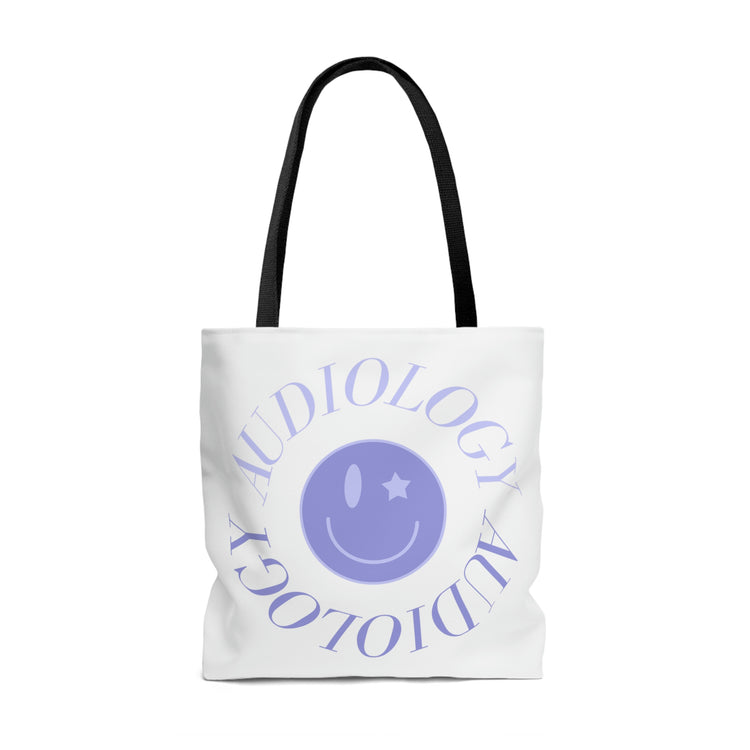 audiology smiley purple tote bag