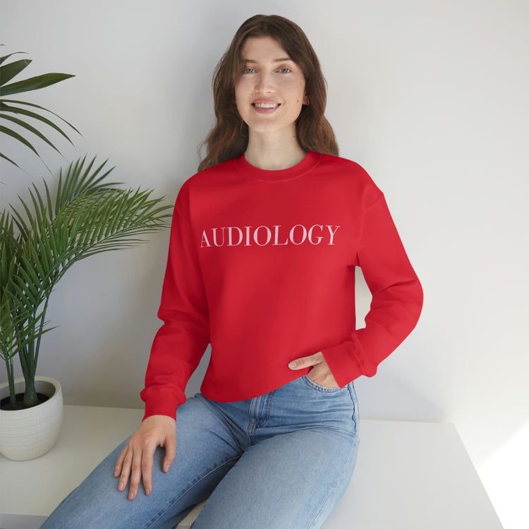 simple red/pink audiology crewneck