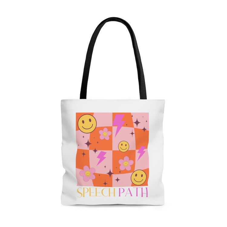 smiley disco speech path tote bag