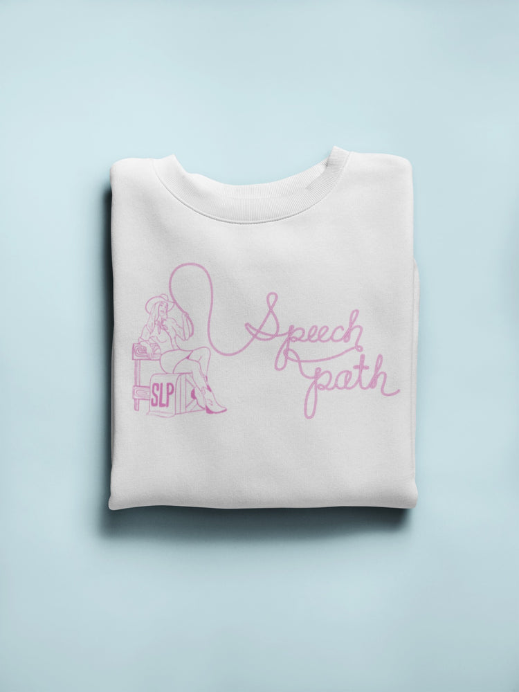 cowgirl rope speech path pink crewneck