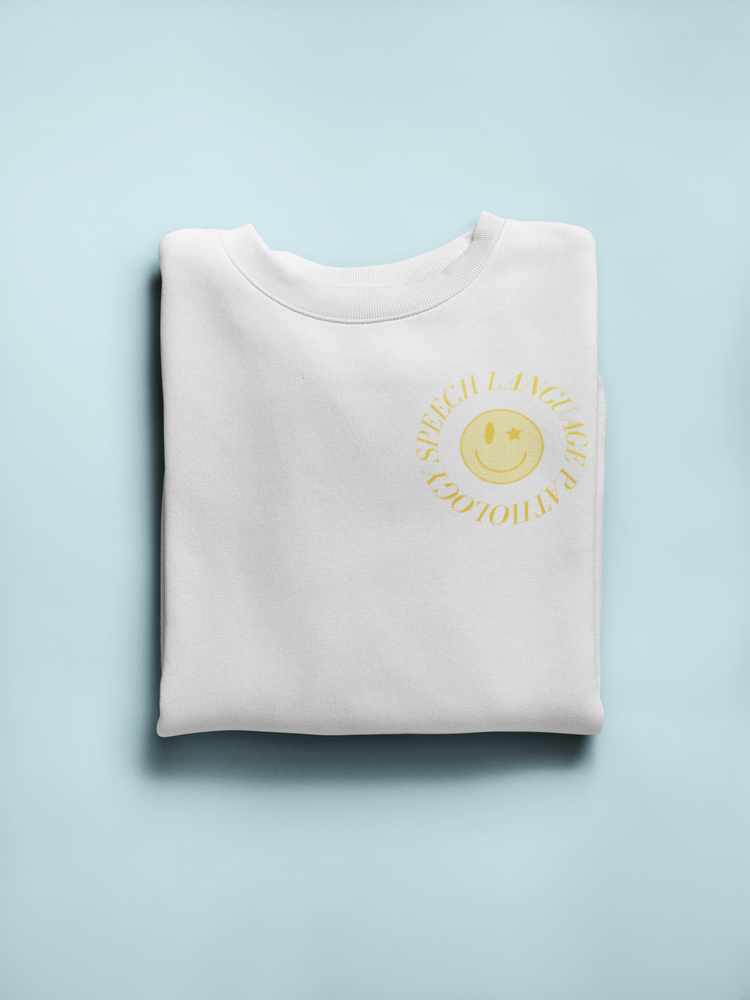 speech language pathology yellow smiley crewneck