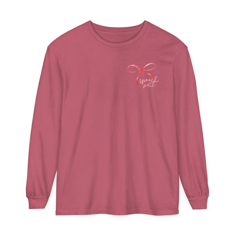 red bow speech path comfort colors long sleeve tee