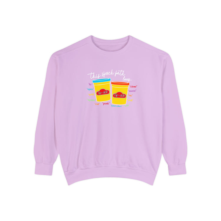 slp-doh speech path loves comfort colors crewneck