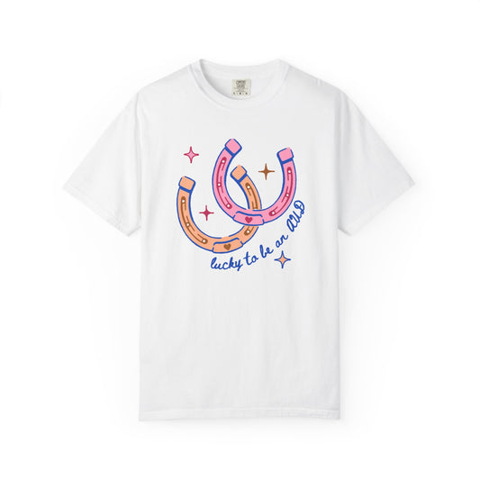 lucky to be an AUD horseshoe comfort colors tee