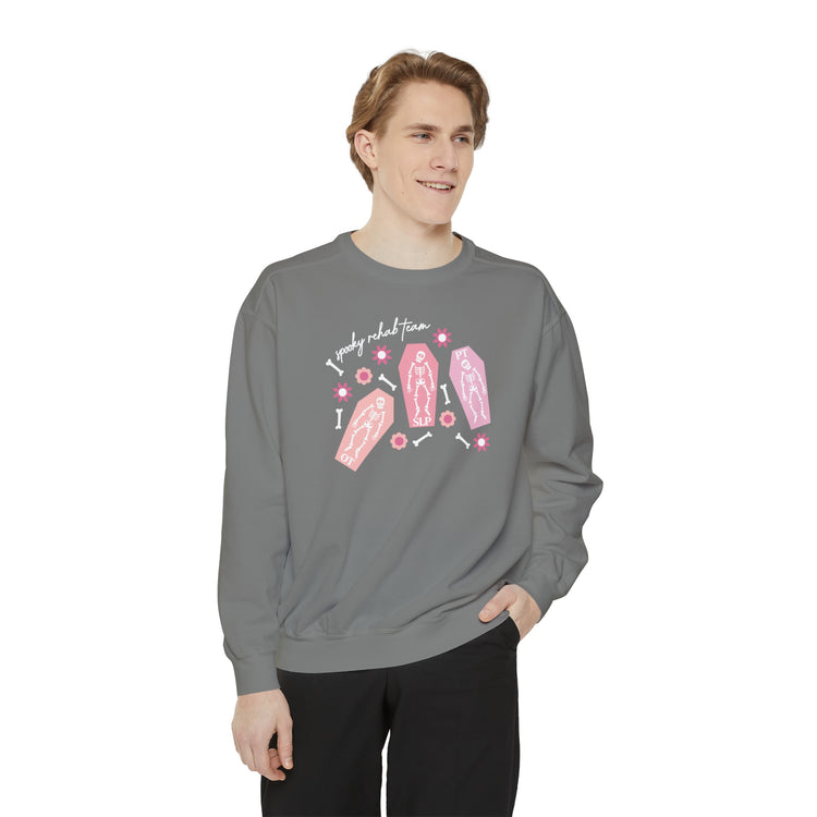 spooky rehab team skeleton bones comfort colors crewneck