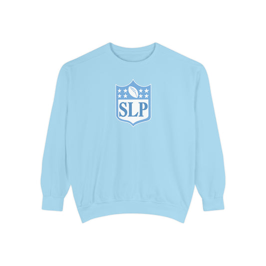 SLP football crest blue comfort colors crewneck