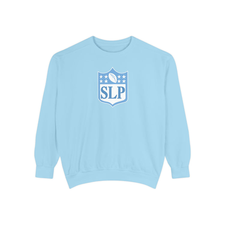 SLP football crest blue comfort colors crewneck