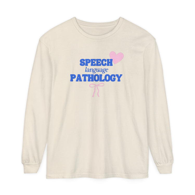 speech pathology heart + bow comfort colors long sleeve tee