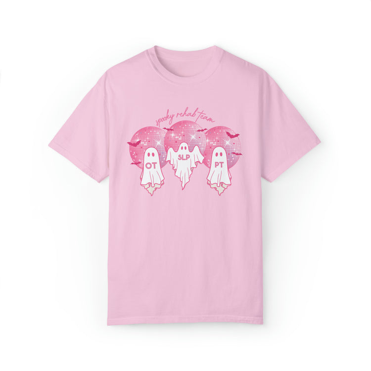 spooky rehab team pink disco ghosts comfort colors tee