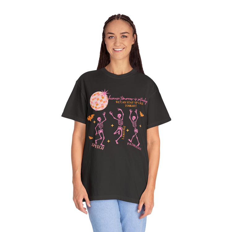 bc tomorrow is saturday disco skeleton comfort colors tee