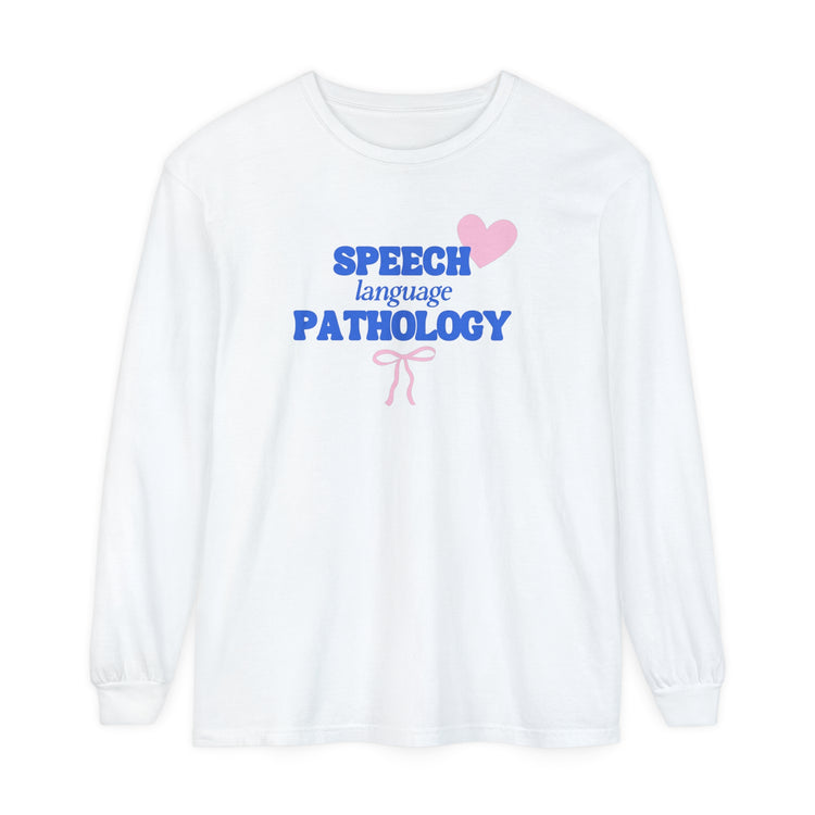 speech pathology heart + bow comfort colors long sleeve tee