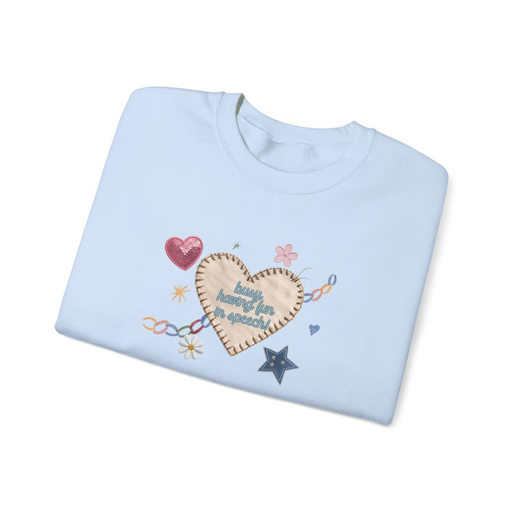 busy having fun patches crewneck