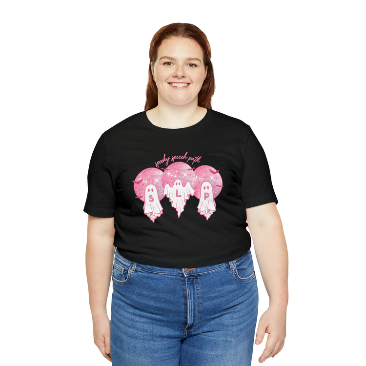 spooky speech pink disco ghosts short sleeve tee