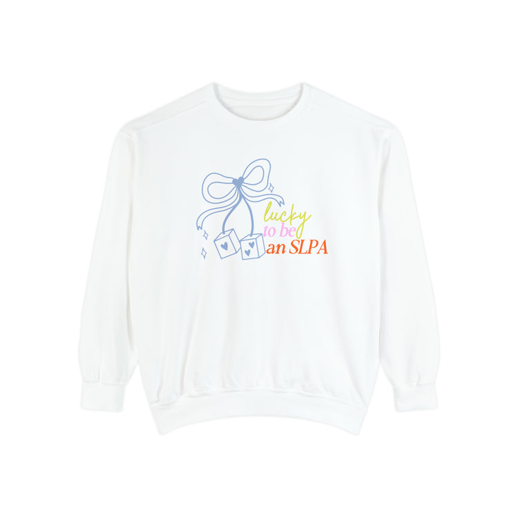 lucky to be an SLPA dice comfort colors crewneck